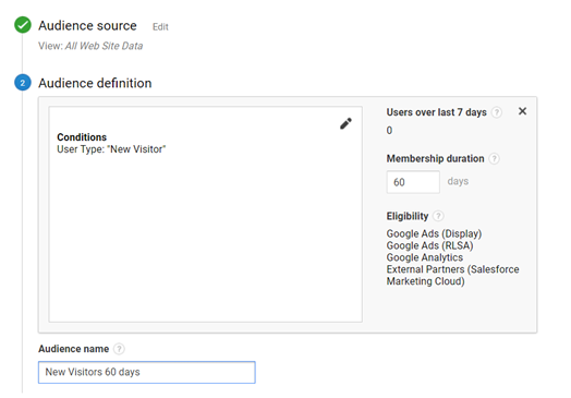 Audience segment for New Visitors
